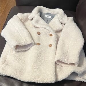 Mango Girls Cream Kids Sherpa Teddy Pea Coat Size 7